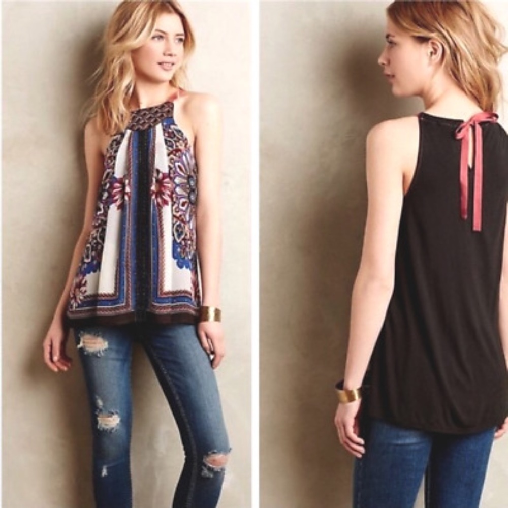 Anthropologie One September Floral Print Scarf Tank size L